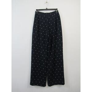 Bianca Nygard Size 6 100% Silk Navy Blue Trousers Polka Dots High Waisted